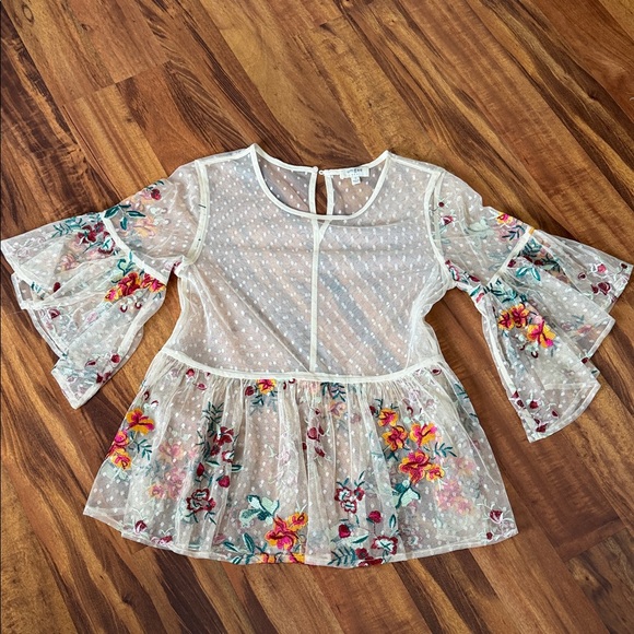 Umgee Floral Sheer Embroidered Blouse sz Small - Picture 3 of 11